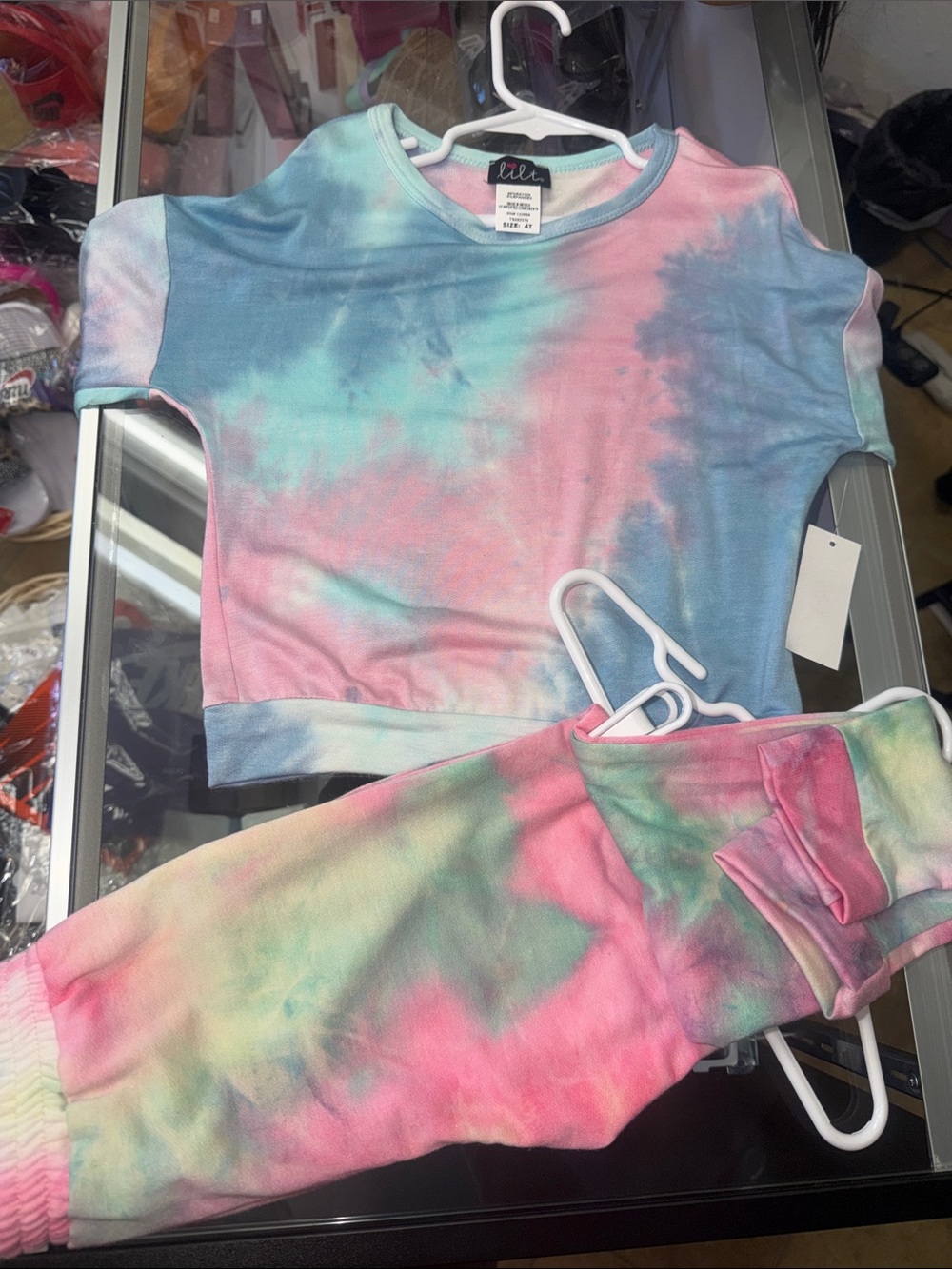 lilt Pastel Tie-Dye Crop Tee & Joggers Set - Pink, Blue, Mint